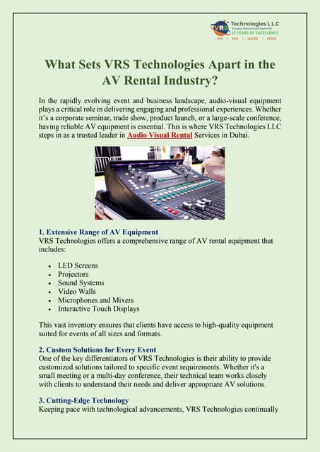 What Sets VRS Technologies Apart in the AV Rental Industry? | PDF