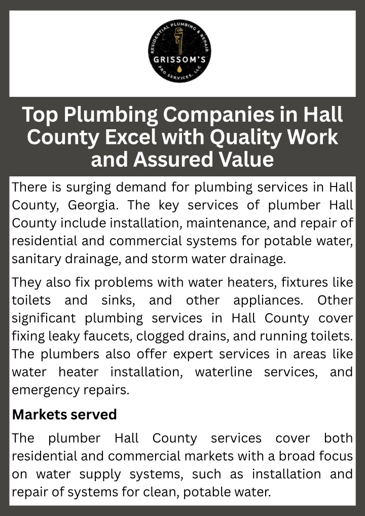 PPT - Top Plumbing Companies in Hall County Excel with Quality Work and Assured Value PowerPoint Presentation - ID:14564839