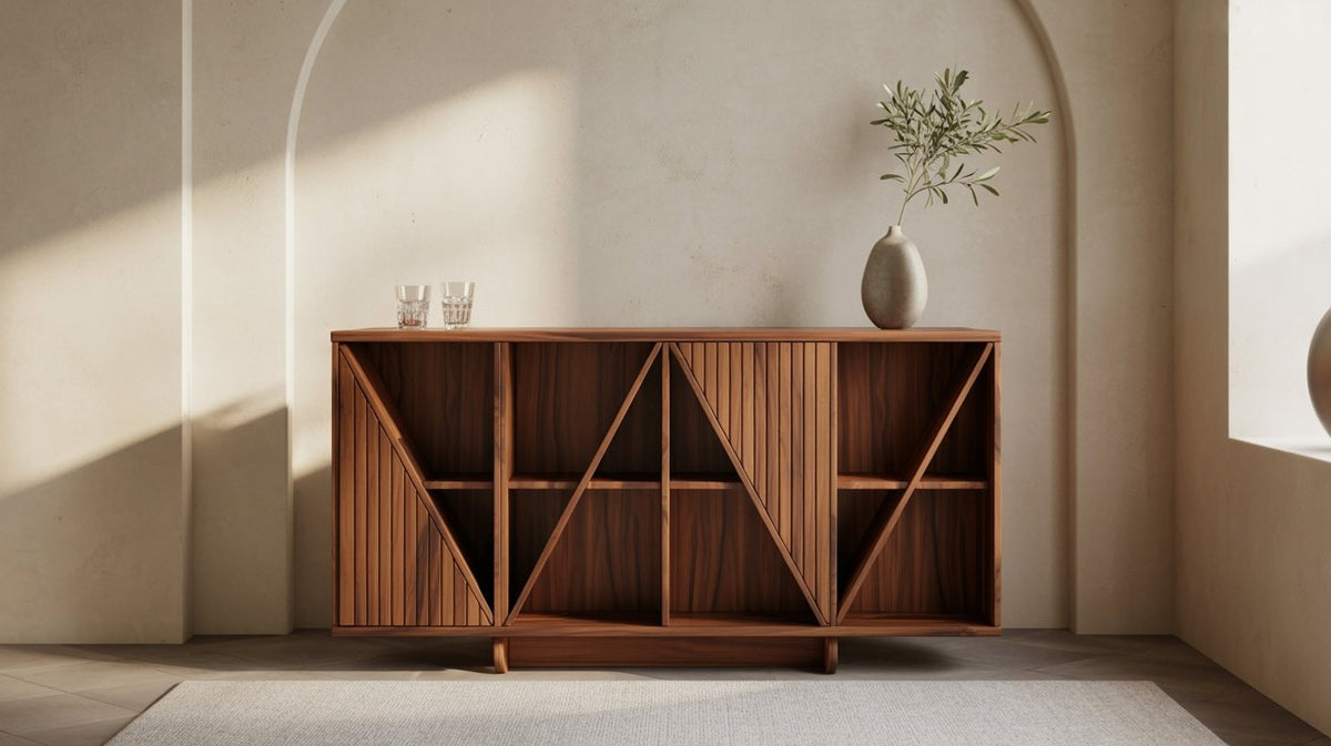 Palma Triangle Solid Wood Bar Cabinet – Elegant Acacia