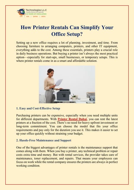 How Printer Rentals Can Simplify Your Office Setup? | PDF