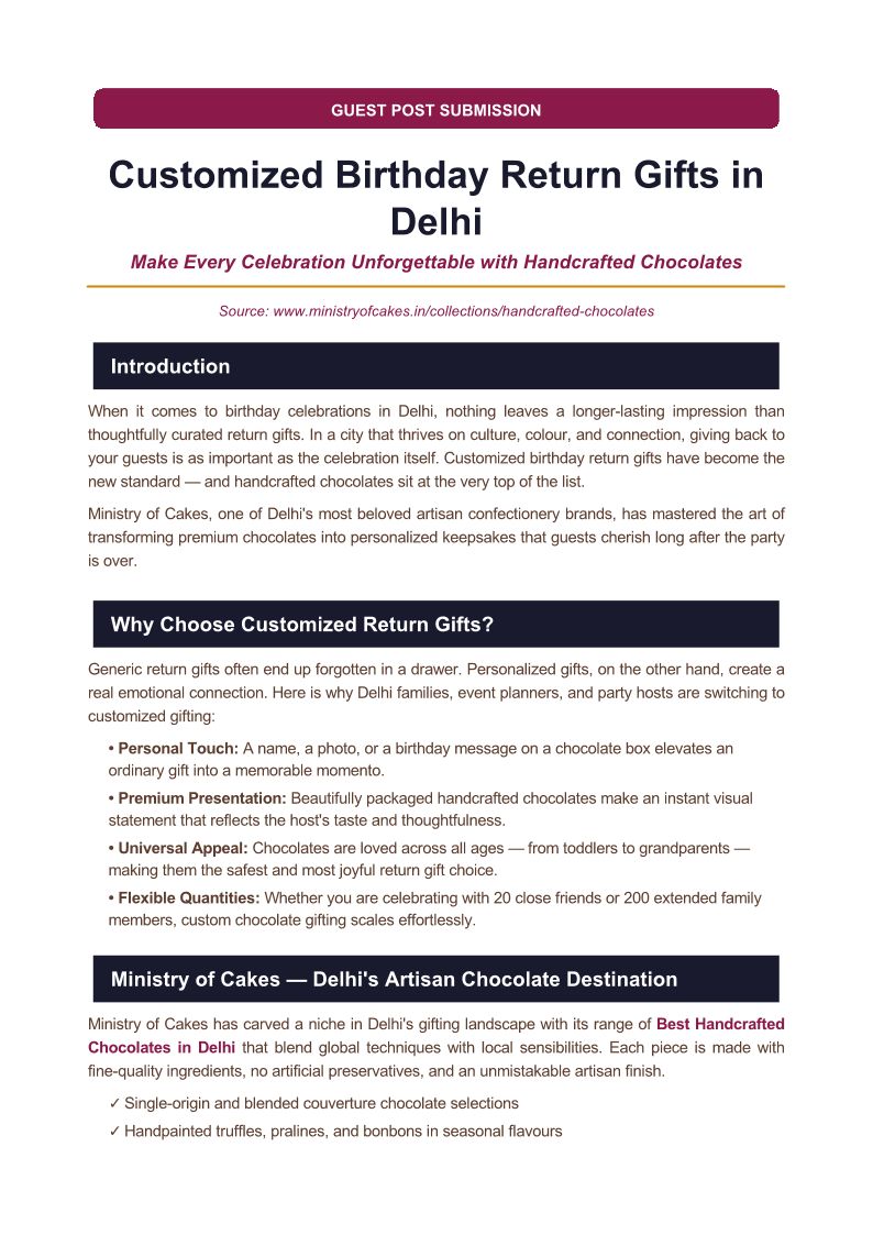 Customized Birthday Return Gifts In Delhi – Best Handcrafted Chocolates By Ministry Of Cakes