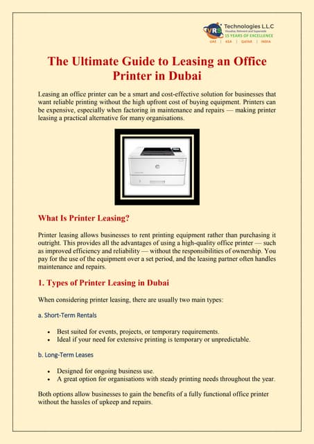 The Ultimate Guide to Leasing an Office Printer in Dubai | PDF