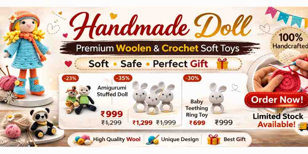 Handmade Doll | Soft Woolen Crochet Doll for Kids & Gifting